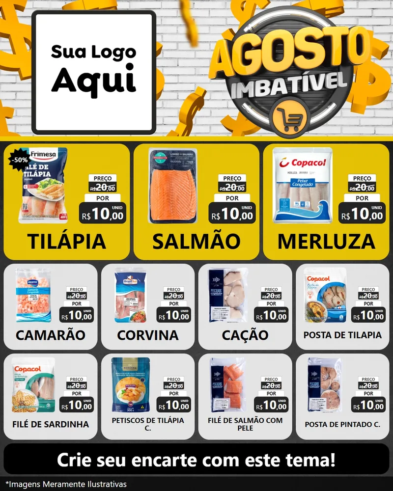 Modelo de Rede Social para Feed Instagram com o tema Agosto imbatível para Peixaria