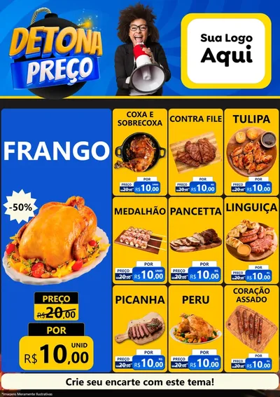 Modelo de Encarte para Encarte A4 Vertical com o tema Detona Preços para Assados