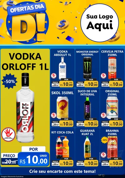 Modelo de Encarte para Encarte A4 Vertical com o tema Ofertas Dia D para Distribuidora de bebidas