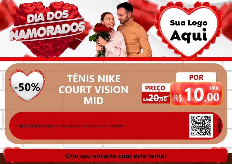Modelo de Cartaz para Cartaz A4 Horizontal com o tema Dia dos Namorados para Calçados