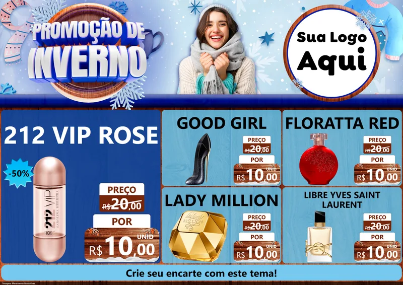 Modelo de Encarte para Encarte A4 Horizontal com o tema Promoção de Inverno para Perfumes
