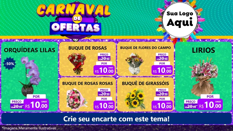 Modelo de TV para TV Horizontal com o tema Carnaval de Ofertas para Floricultura e jardim
