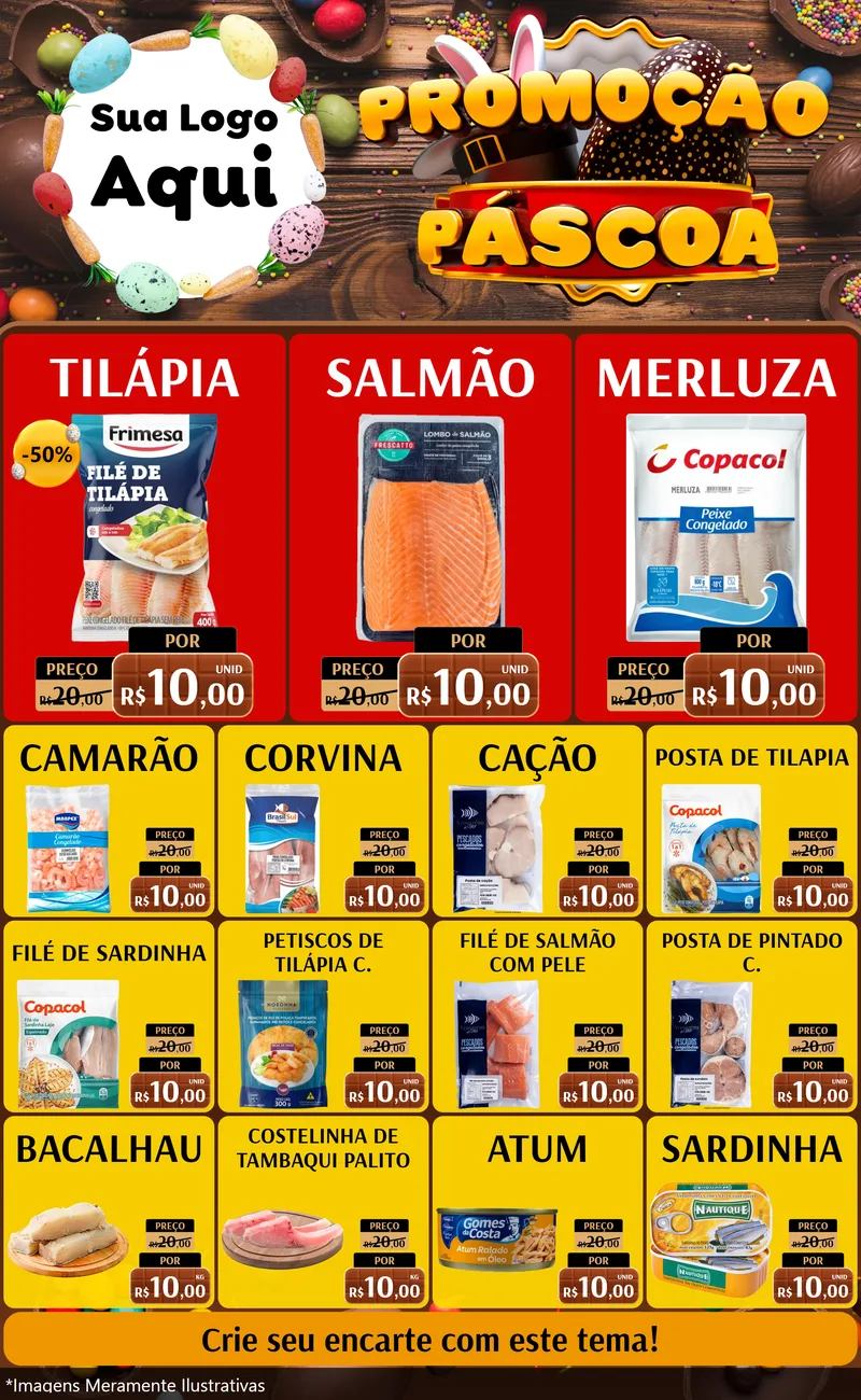 Modelo de Encarte para Encarte Grande com o tema Promoção Páscoa para Peixaria