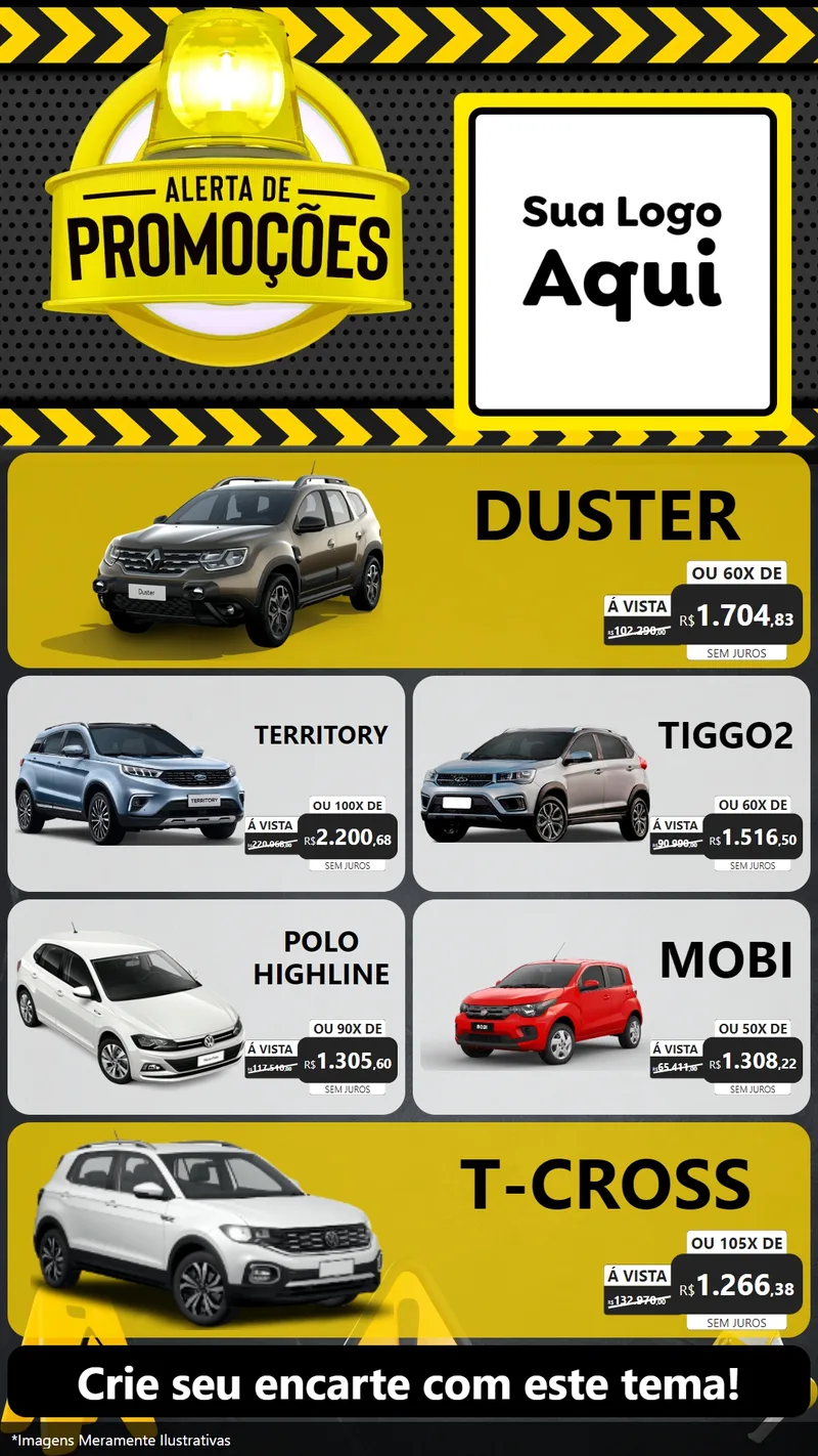 Modelo de TV para TV Vertical com o tema Alerta de Promoções para Concessionaria de Carros