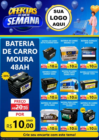 Modelo de Encarte para Encarte A4 Vertical com o tema Ofertas de Fim de Semana para Baterias Elétricas