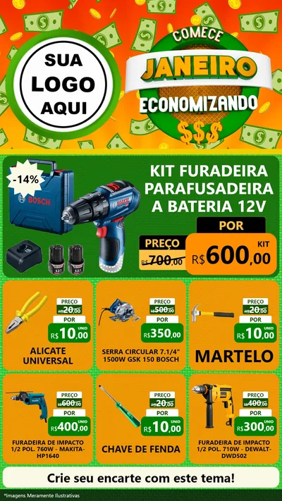 Modelo de Rede Social para Stories com o tema Comece Janeiro Economizando para Maquinas e Ferramentas