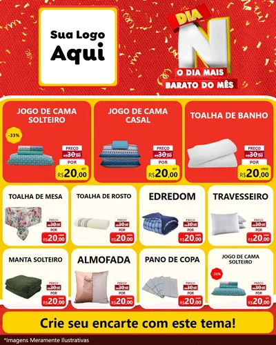 Modelo de Rede Social para Feed Instagram com o tema Dia N o Dia Mais Barato do Mês para Cama, Mesa e Banho