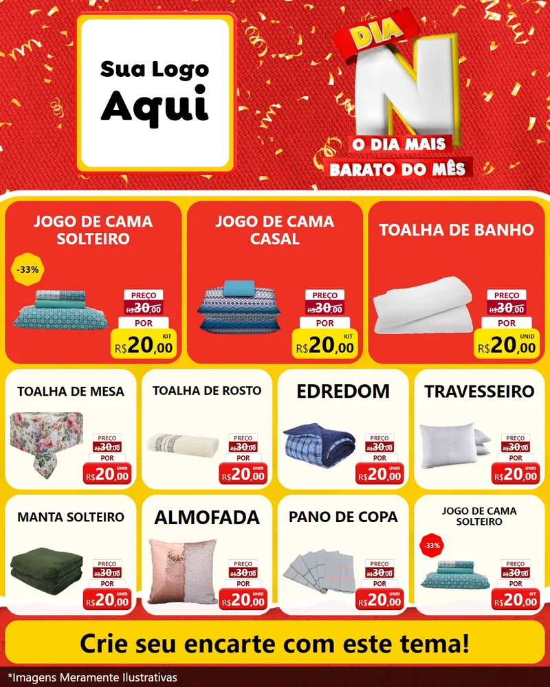 Modelo de Rede Social para Feed Instagram com o tema Dia N o Dia Mais Barato do Mês para Cama, Mesa e Banho