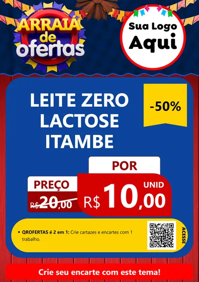 Modelo de Cartaz para Cartaz A4 Vertical com o tema Arraiá de Ofertas para Frios e Laticínios