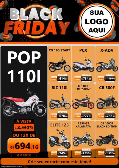 Modelo de Encarte para Encarte A4 Vertical com o tema Black Friday para Concessionaria de Motos