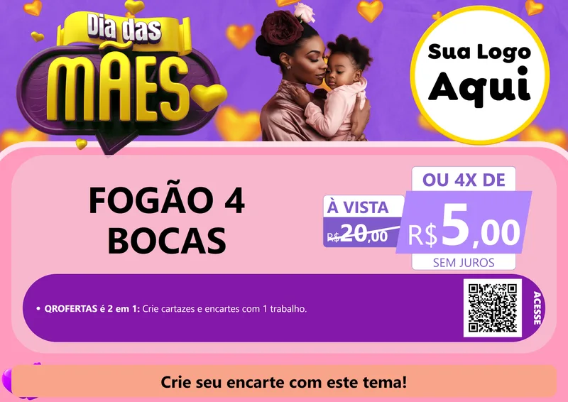 Modelo de Cartaz para Cartaz A4 Horizontal com o tema Dia das Mães para Móveis e Eletro