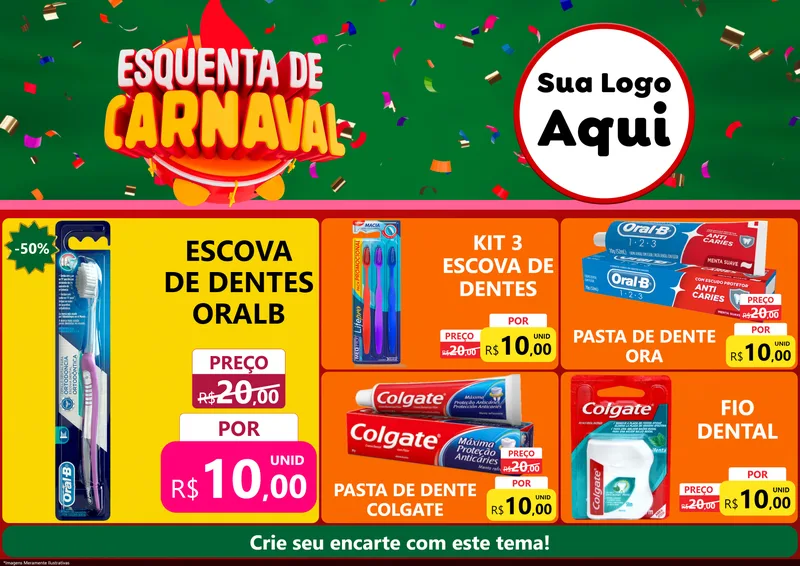 Modelo de Encarte para Encarte A4 Horizontal com o tema Esquenta de Carnaval para Higiene Pessoal