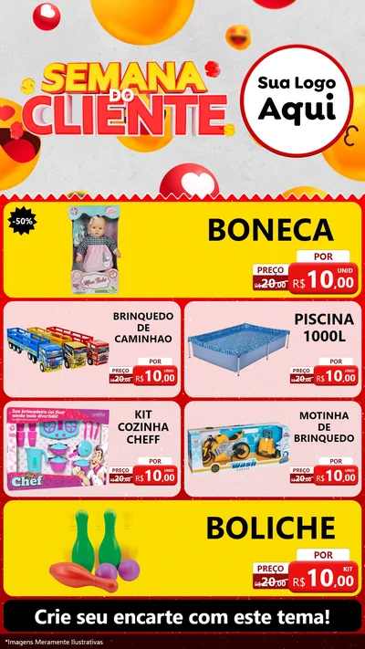 Modelo de TV para TV Vertical com o tema Semana do Cliente para Brinquedos