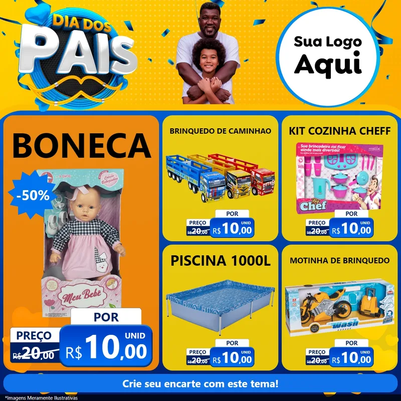 Modelo de Rede Social para Feed Facebook com o tema Dia dos Pais para Brinquedos
