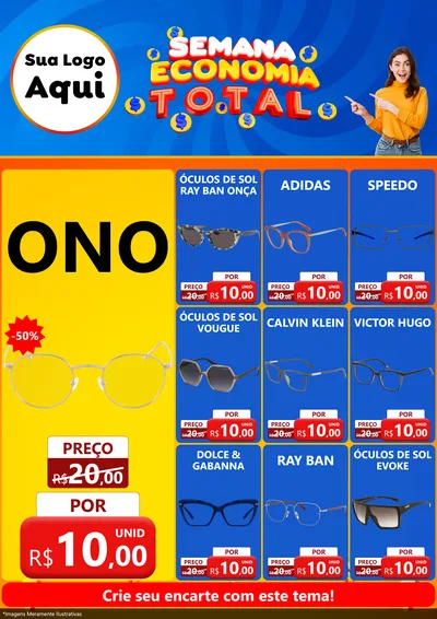 Modelo de Encarte para Encarte A4 Vertical com o tema Semana Economia Total para Óticas