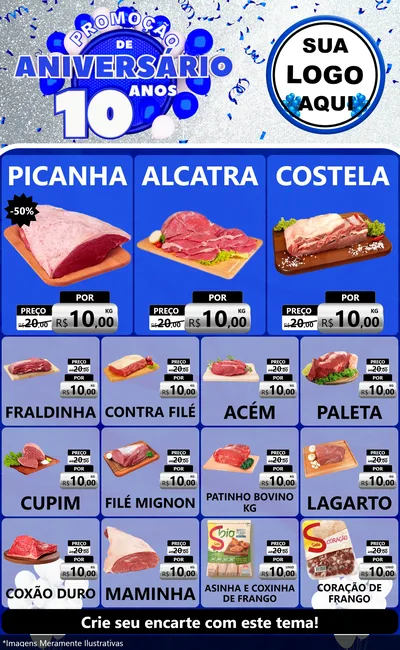 Modelo de Encarte para Encarte Grande com o tema Promoção de Aniversário - 10 Anos para Açougue