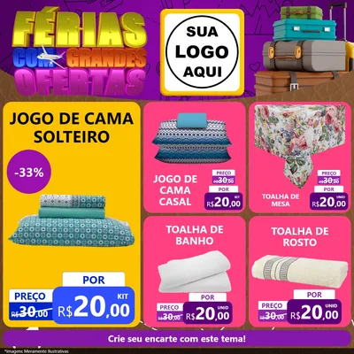 Modelo de Rede Social para Feed Facebook com o tema Férias com Grandes Ofertas para Cama, Mesa e Banho