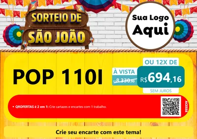 Modelo de Cartaz para Cartaz A4 Horizontal com o tema Sorteio de São João para Concessionaria de Motos
