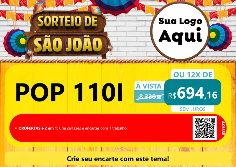 Modelo de Cartaz para Cartaz A4 Horizontal com o tema Sorteio de São João para Concessionaria de Motos