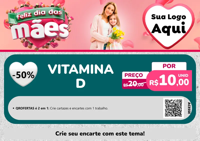 Modelo de Cartaz para Cartaz A4 Horizontal com o tema Feliz Dia das Mães para Farmácia