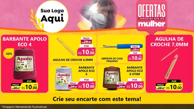 Modelo de TV para TV Horizontal com o tema Ofertas - Especial Dia Das Mulheres para Armarinho e Aviamentos