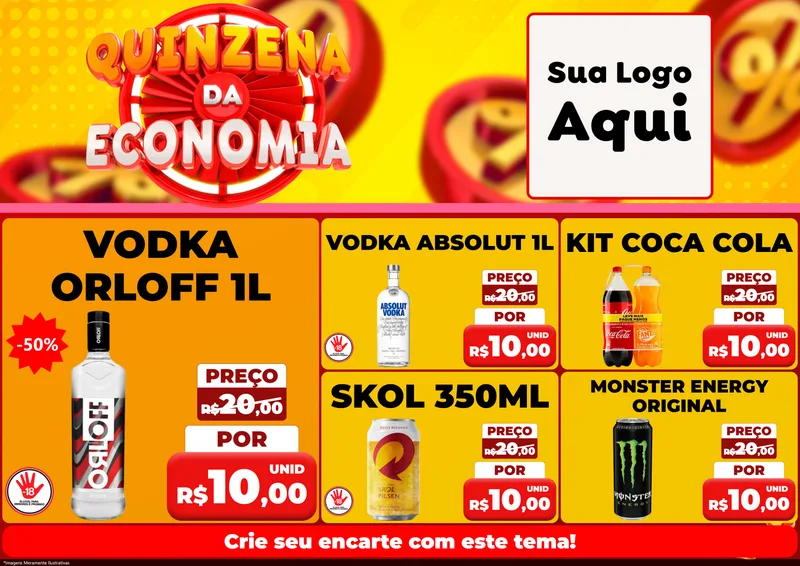 Modelo de Encarte para Encarte A4 Horizontal com o tema Quinzena Da Economia para Distribuidora de bebidas