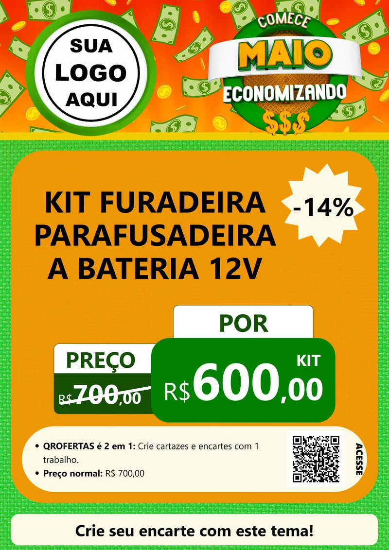 Modelo de Cartaz para Cartaz A4 Vertical com o tema Comece Maio Economizando para Maquinas e Ferramentas