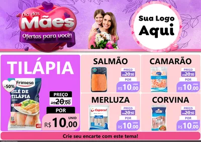 Modelo de Encarte para Encarte A4 Horizontal com o tema Dia das Mães Ofertas para Você! para Peixaria