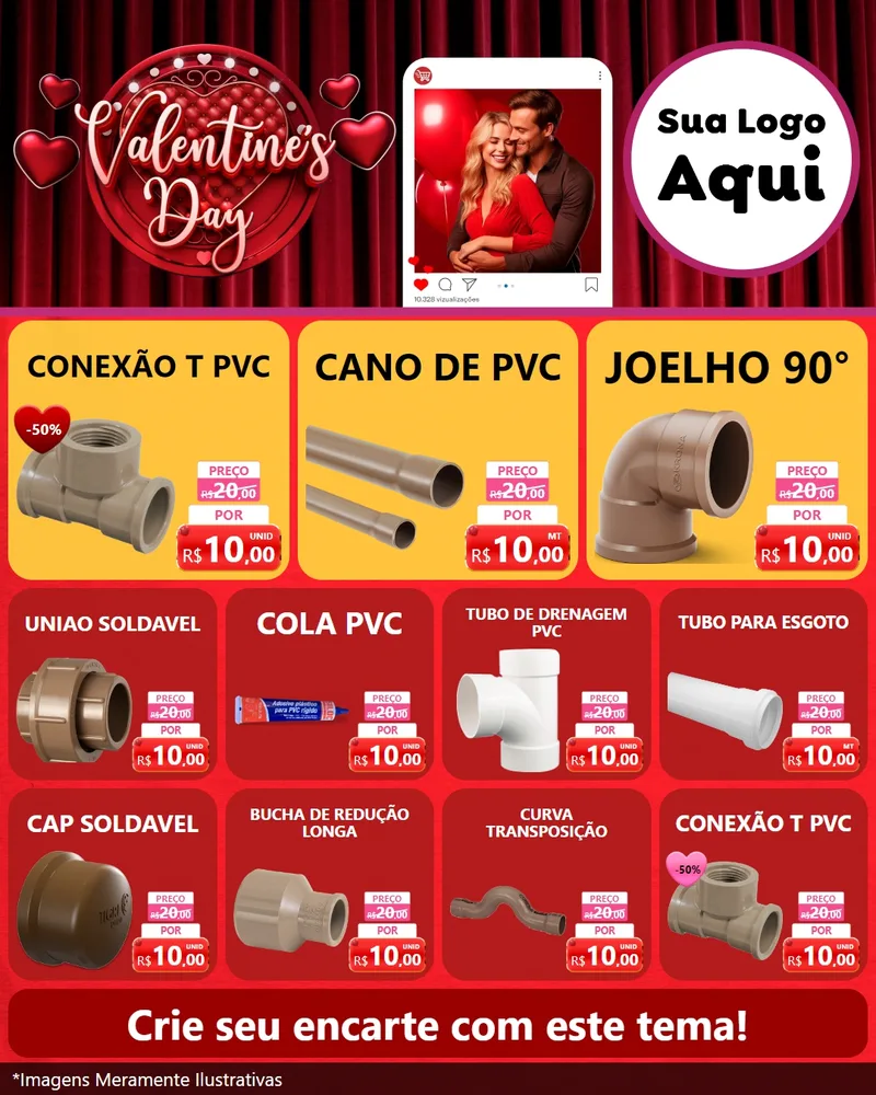 Modelo de Rede Social para Feed Instagram com o tema Valentine's Day para Tubos e conexões