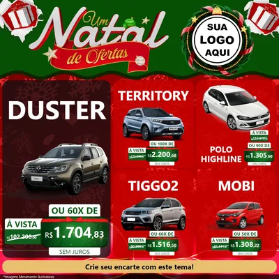 Modelo de Rede Social para Feed Facebook com o tema Um Natal de Ofertas para Concessionaria de Carros