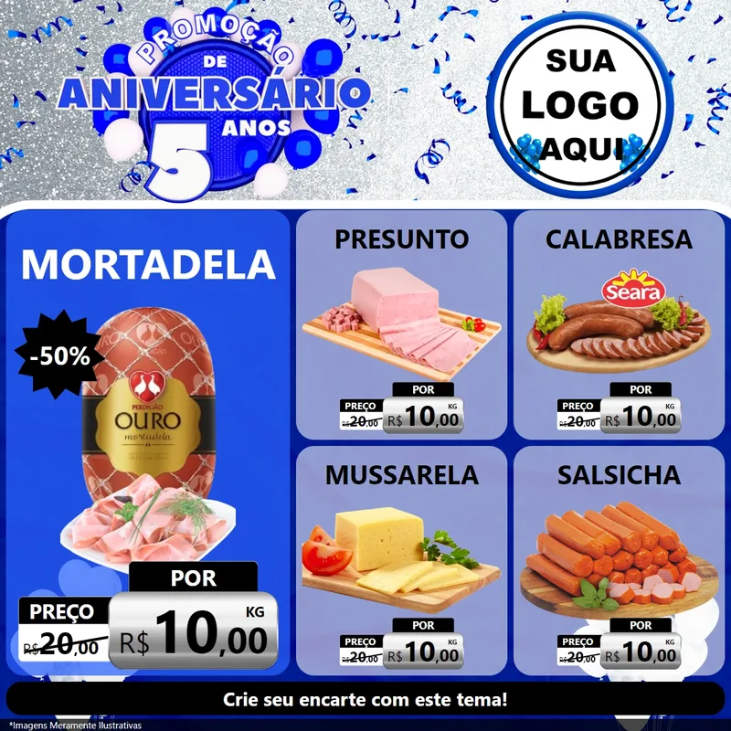Modelo de Rede Social para Feed Facebook com o tema Promoção de Aniversário - 5 Anos para Frios e Laticínios