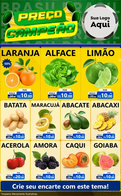 Modelo de Encarte para Encarte Grande com o tema Preço Campeão - Copa para Hortifrúti