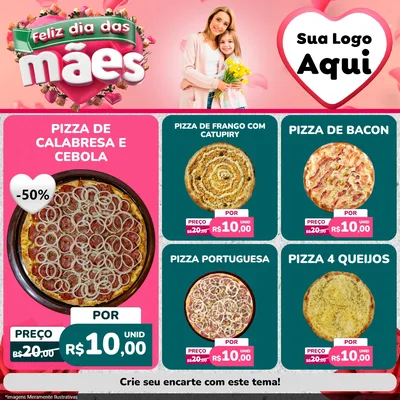 Modelo de Rede Social para Feed Facebook com o tema Feliz Dia das Mães para Pizzaria