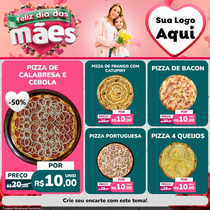 Modelo de Rede Social para Feed Facebook com o tema Feliz Dia das Mães para Pizzaria