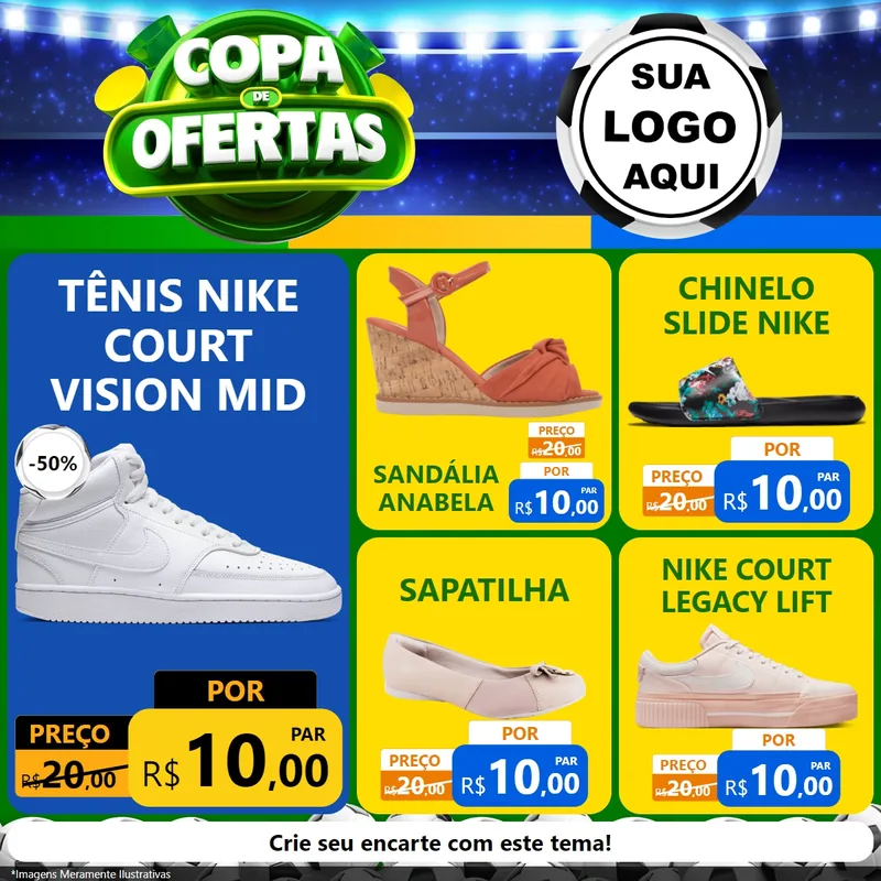 Modelo de Rede Social para Feed Facebook com o tema Copa de Ofertas para Calçados