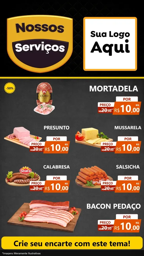 Modelo de TV para TV Vertical com o tema Nossos Serviços para Frios e Laticínios