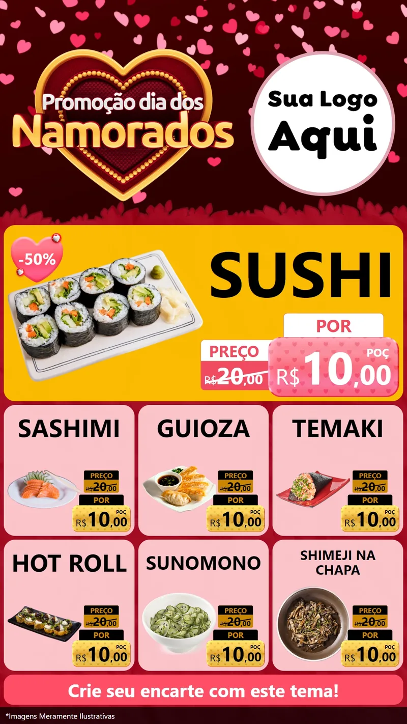 Modelo de Rede Social para Stories com o tema Promoção Dia Dos Namorados para Comida japonesa