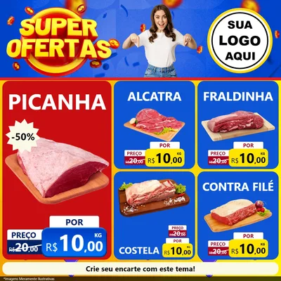 Modelo de Rede Social para Feed Facebook com o tema Super Ofertas para Açougue