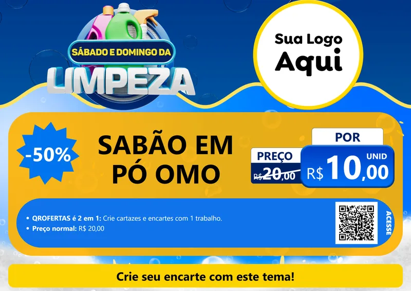 Modelo de Cartaz para Cartaz A4 Horizontal com o tema Sábado e Domingo da Limpeza para Produtos de Limpeza