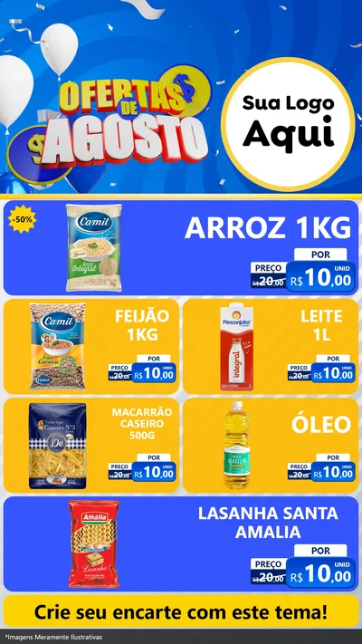 Modelo de TV para TV Vertical com o tema Ofertas de Agosto para Supermercado