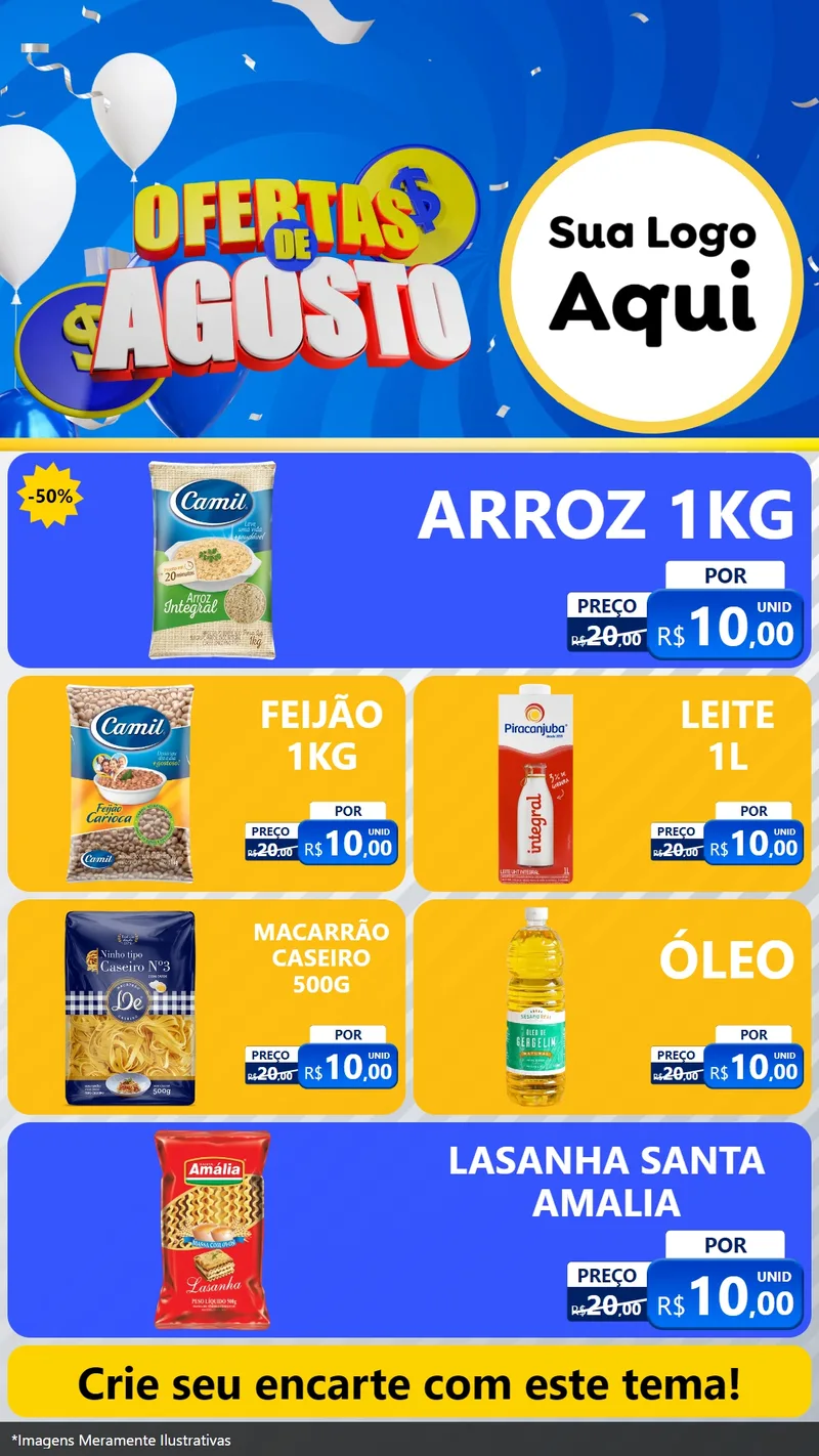 Modelo de TV para TV Vertical com o tema Ofertas de Agosto para Supermercado