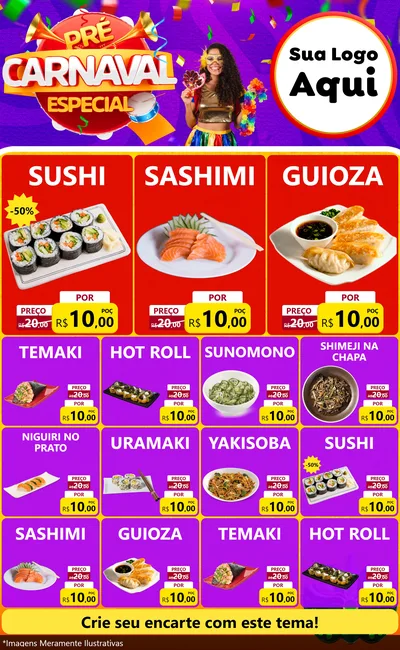 Modelo de Encarte para Encarte Grande com o tema Pré-Carnaval Especial para Comida japonesa
