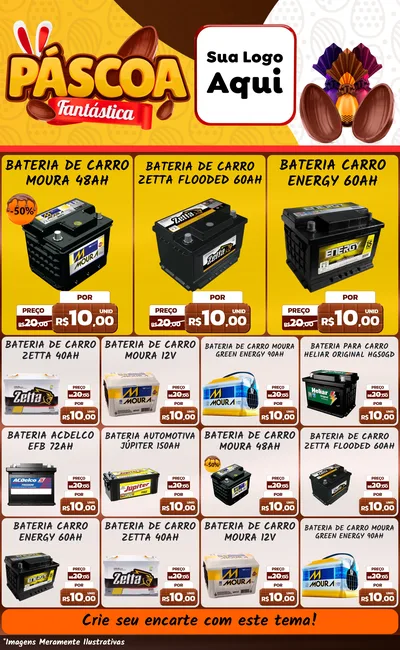 Modelo de Encarte para Encarte Grande com o tema Páscoa Fantástica para Baterias Elétricas