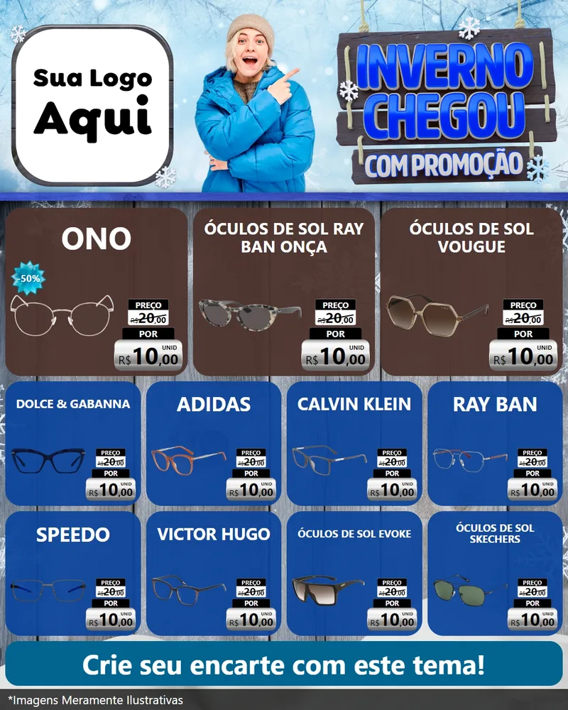 Modelo de Rede Social para Feed Instagram com o tema Inverno Chegou Com Promoção para Óticas