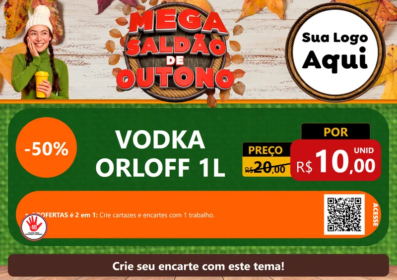Modelo de Cartaz para Cartaz A4 Horizontal com o tema Mega Saldão de Outono para Distribuidora de bebidas