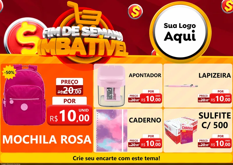 Modelo de Encarte para Encarte A4 Horizontal com o tema Fim de Semana Imbatível para Papelaria