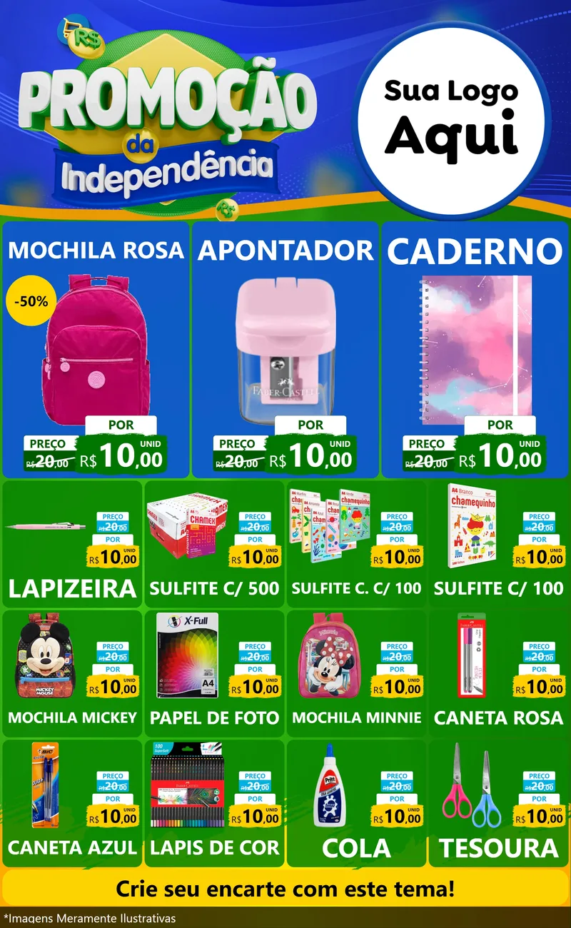 Modelo de Encarte para Encarte Grande com o tema Promoção da Independência para Papelaria