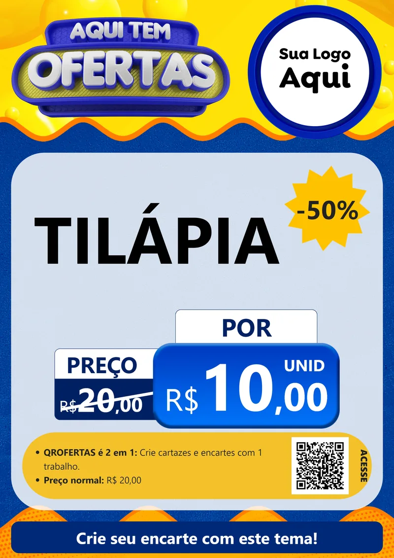 Modelo de Cartaz para Cartaz A4 Vertical com o tema Aqui Tem Ofertas para Peixaria