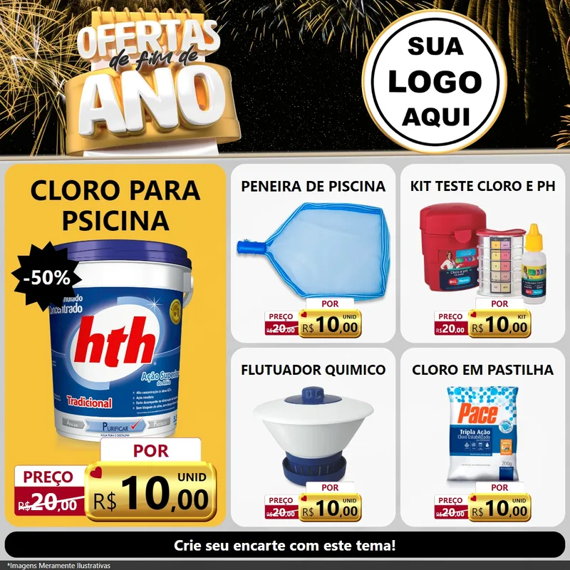 Modelo de Rede Social para Feed Facebook com o tema Ofertas de Fim de Ano para Produtos para Piscina