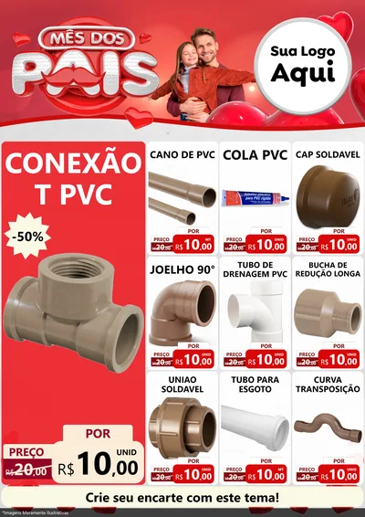 Modelo de Encarte para Encarte A4 Vertical com o tema Mês dos Pais para Tubos e conexões
